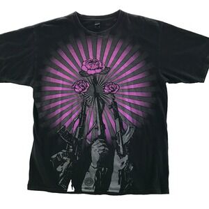 VTG Y2K Obey Black T-Shirt Street Artist Shepard Fairey Guns and Roses XL